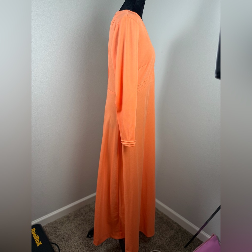Vintage Lady Laura Toni Todd Neon Orange 70s Maxi Dress L/S - Picture 11 of 16